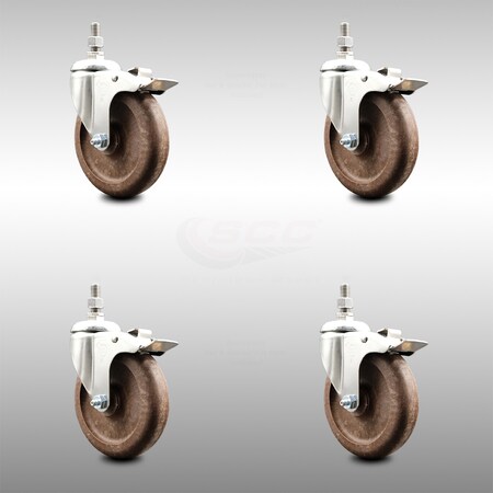 Service Caster 5 Inch 316SS High Temp Glass Filled Nylon 3/8 Inch Stem Caster Set Lock Brake SCC-SS316TSTTL20S514-GFNSHT-381615-4